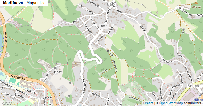 Modřínová - mapa ulice
