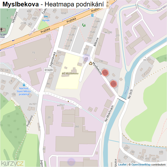 Mapa Myslbekova - Firmy v ulici.
