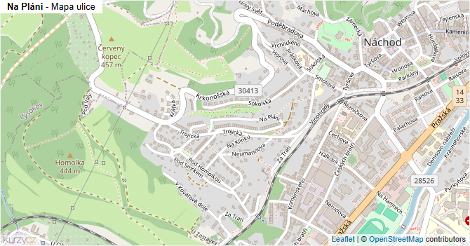 Na Pláni - mapa ulice
