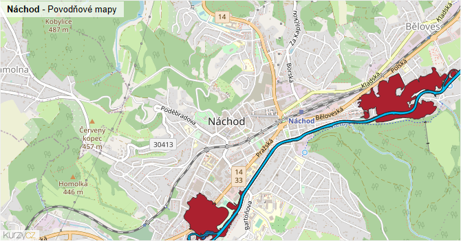 Náchod - záplavové mapy stoleté vody