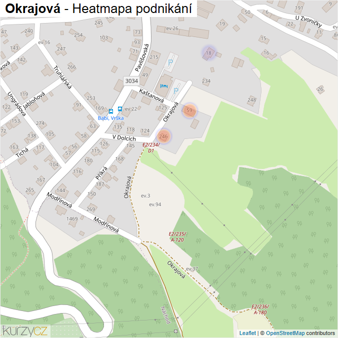 Mapa Okrajová - Firmy v ulici.
