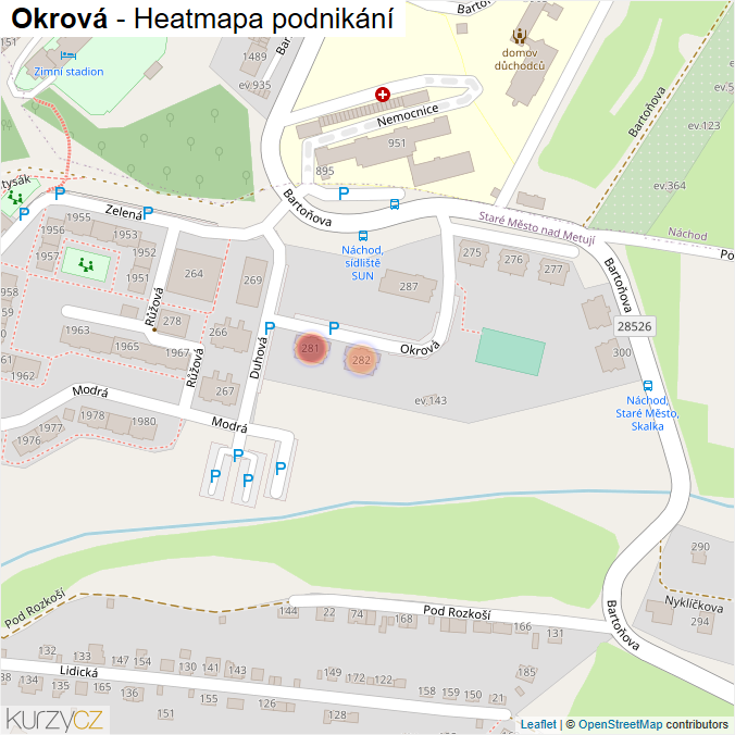 Mapa Okrová - Firmy v ulici.
