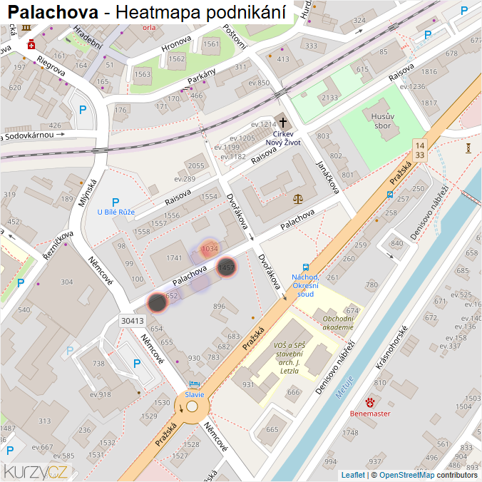 Mapa Palachova - Firmy v ulici.