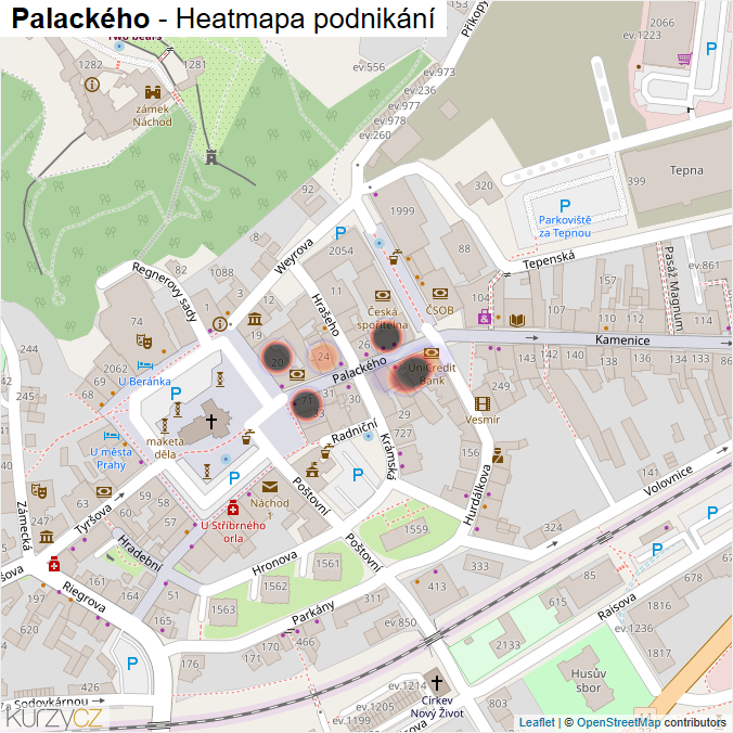 Mapa Palackého - Firmy v ulici.