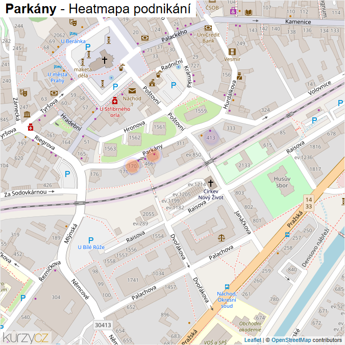 Mapa Parkány - Firmy v ulici.