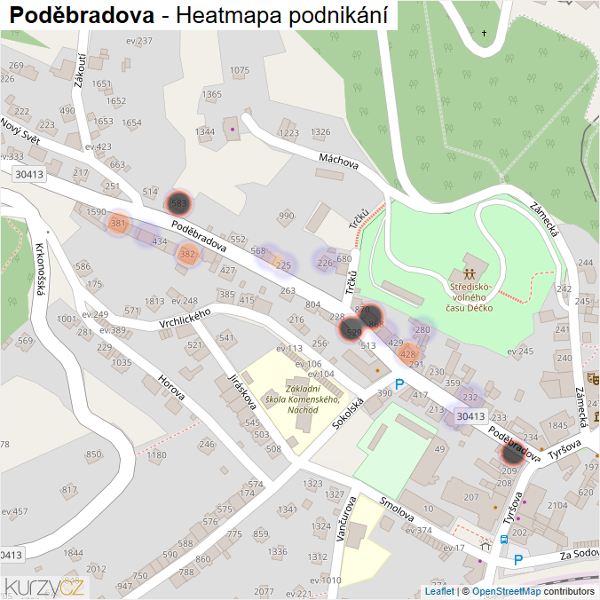 Mapa Poděbradova - Firmy v ulici.