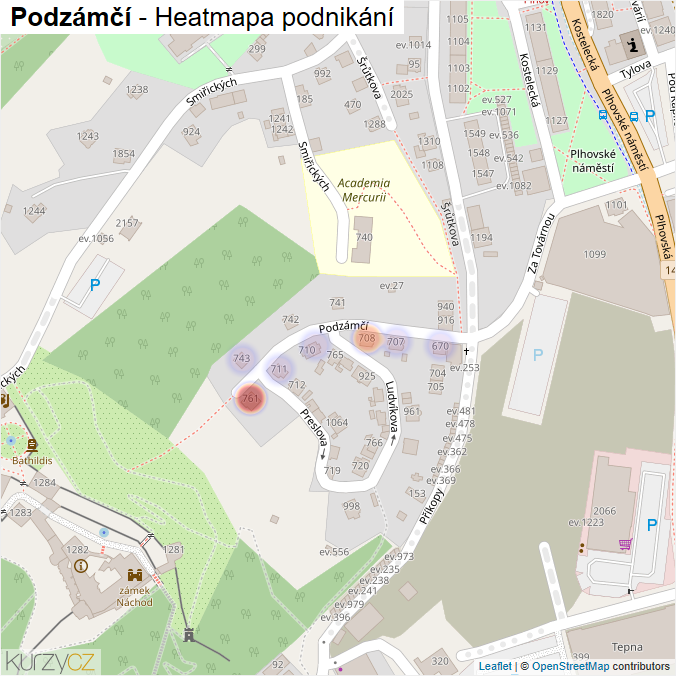 Mapa Podzámčí - Firmy v ulici.