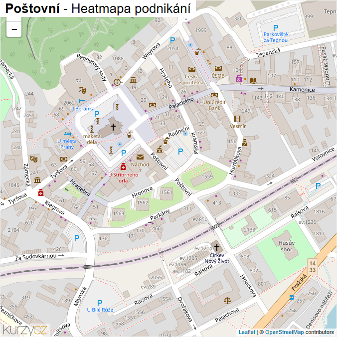 Mapa Poštovní - Firmy v ulici.