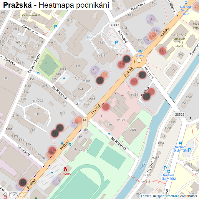 Mapa Pražská - Firmy v ulici.