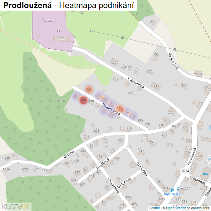 Mapa Prodloužená - Firmy v ulici.