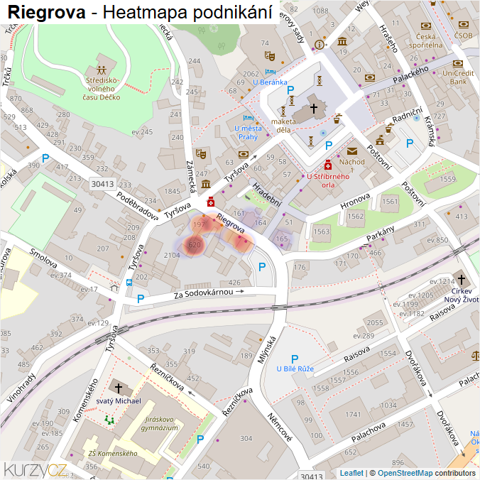 Mapa Riegrova - Firmy v ulici.