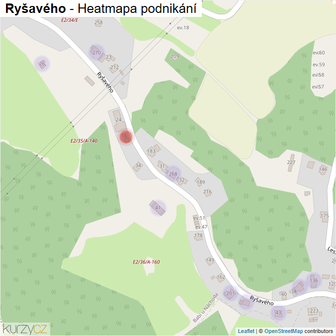 Mapa Ryšavého - Firmy v ulici.