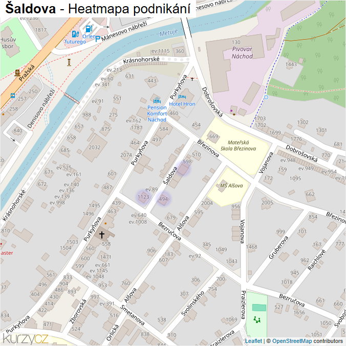 Mapa Šaldova - Firmy v ulici.