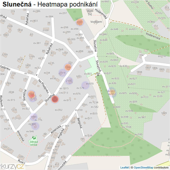Mapa Slunečná - Firmy v ulici.