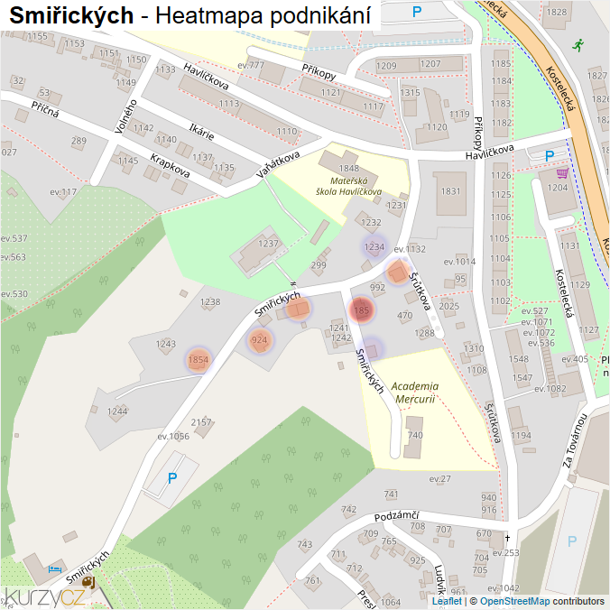 Mapa Smiřických - Firmy v ulici.