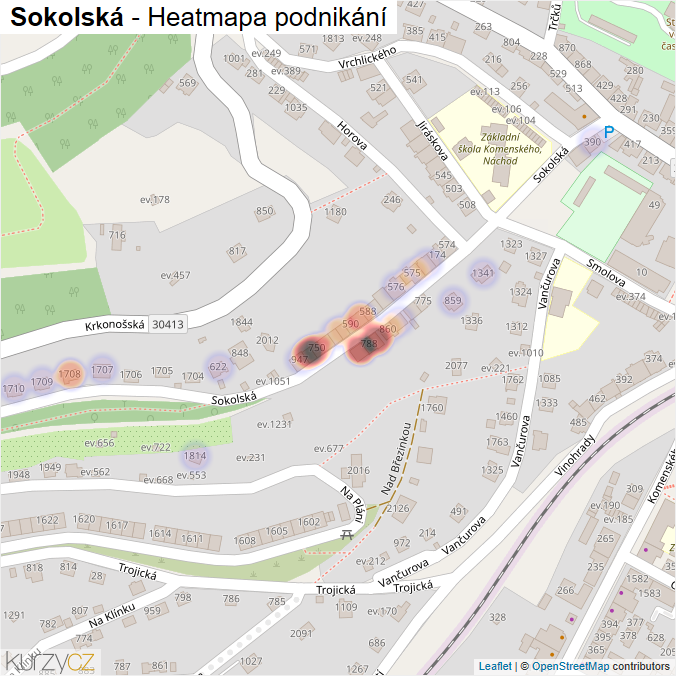 Mapa Sokolská - Firmy v ulici.