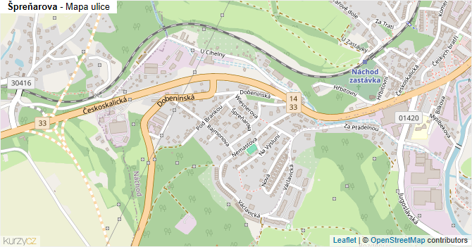 Špreňarova - mapa ulice