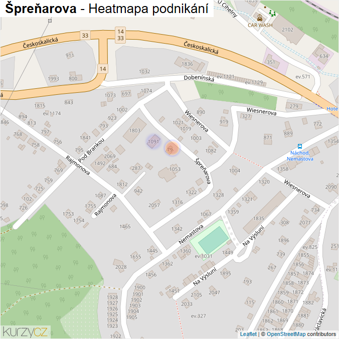 Mapa Špreňarova - Firmy v ulici.