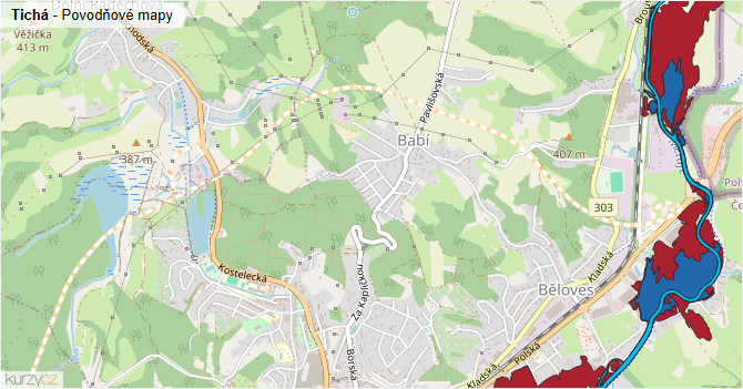 Tichá - záplavové mapy stoleté vody