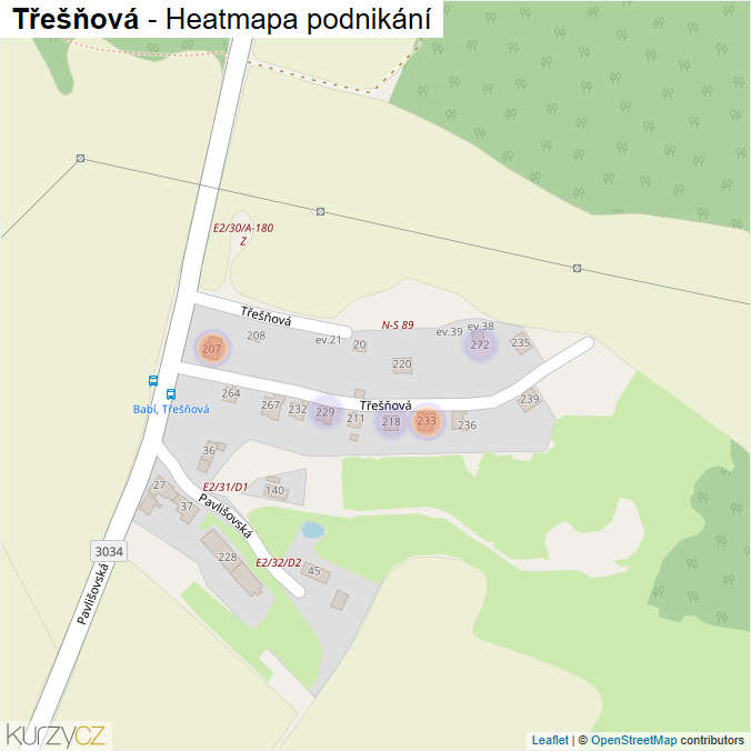 Mapa Třešňová - Firmy v ulici.