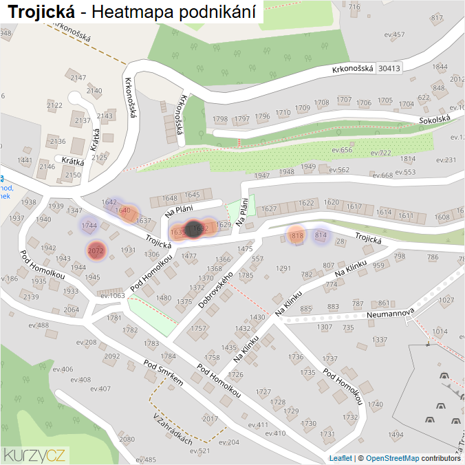 Mapa Trojická - Firmy v ulici.
