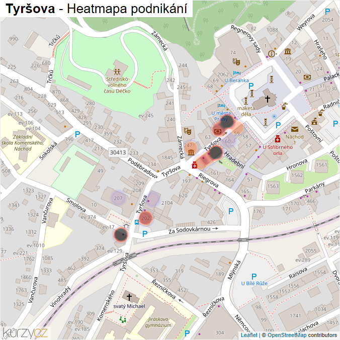 Mapa Tyršova - Firmy v ulici.