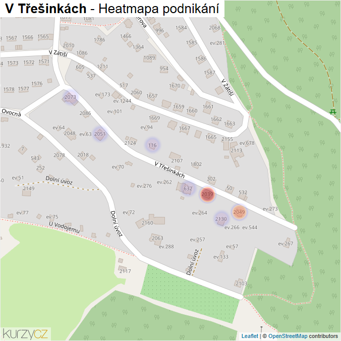 Mapa V Třešinkách - Firmy v ulici.