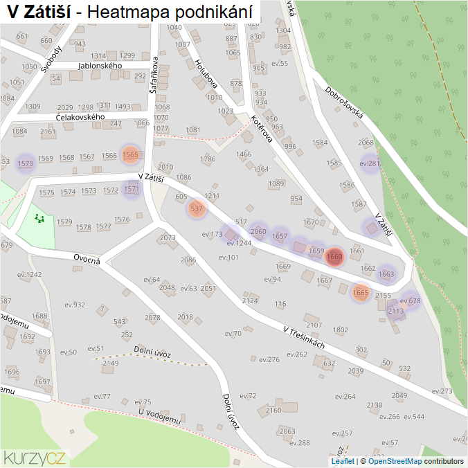 Mapa V Zátiší - Firmy v ulici.