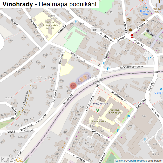 Mapa Vinohrady - Firmy v ulici.