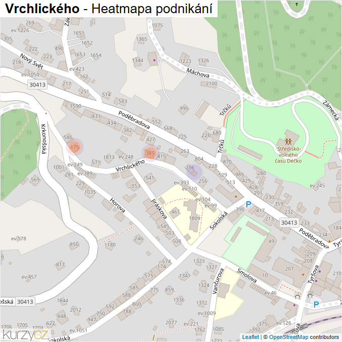 Mapa Vrchlického - Firmy v ulici.