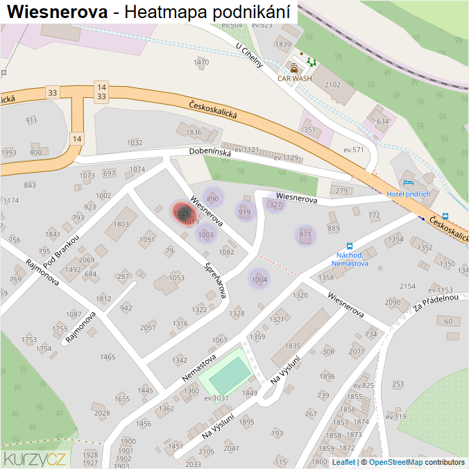 Mapa Wiesnerova - Firmy v ulici.