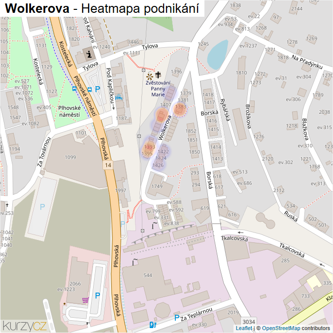Mapa Wolkerova - Firmy v ulici.