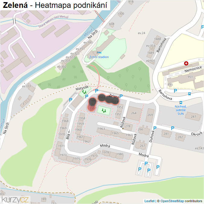 Mapa Zelená - Firmy v ulici.