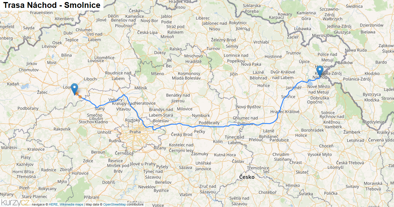Náchod-Smolnice, mapa trasy