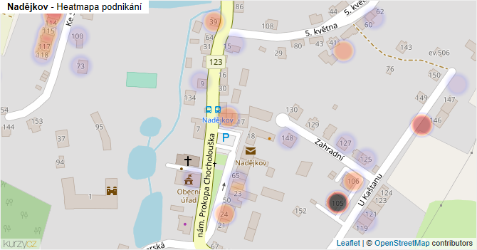Nadějkov - mapa podnikání