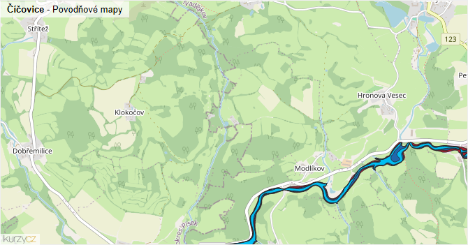 Číčovice - záplavové mapy stoleté vody