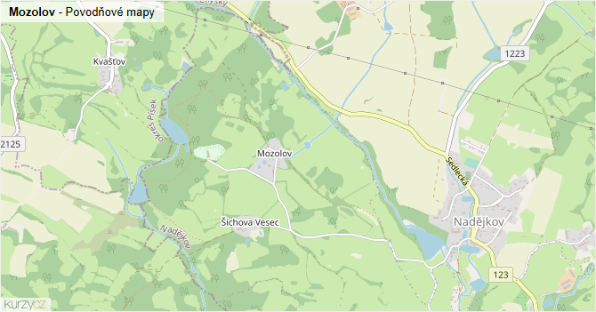 Mozolov - záplavové mapy stoleté vody