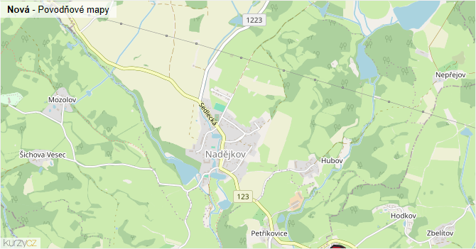 Nová - záplavové mapy stoleté vody