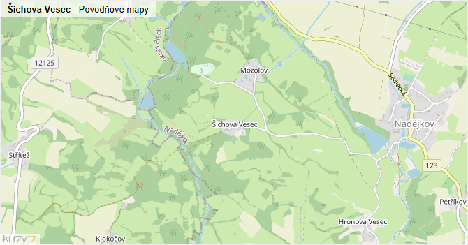 Šichova Vesec - záplavové mapy stoleté vody