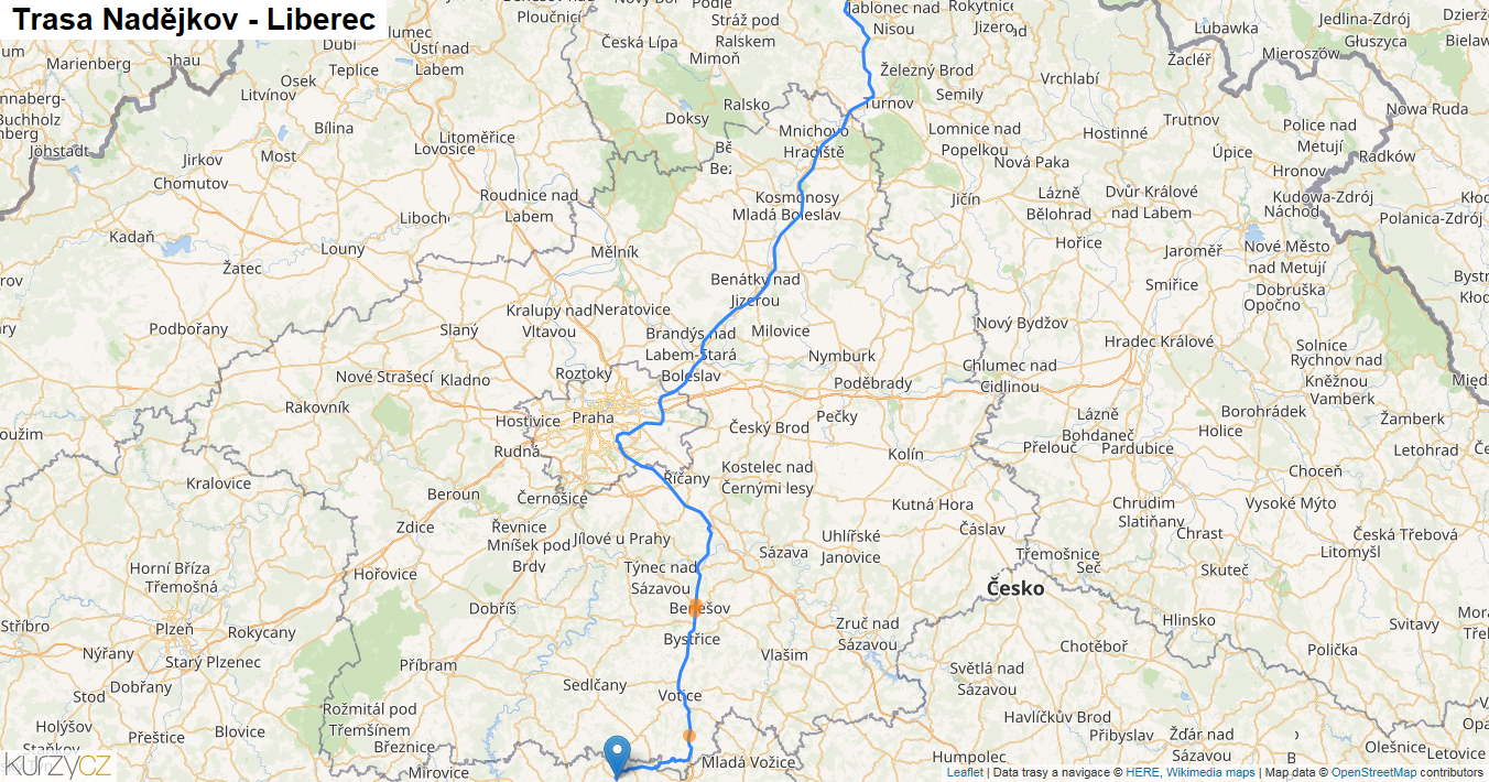 Nadějkov-Liberec, mapa trasy