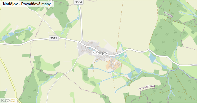 Nadějov - záplavové mapy stoleté vody