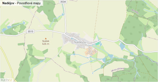 Nadějov - záplavové mapy stoleté vody