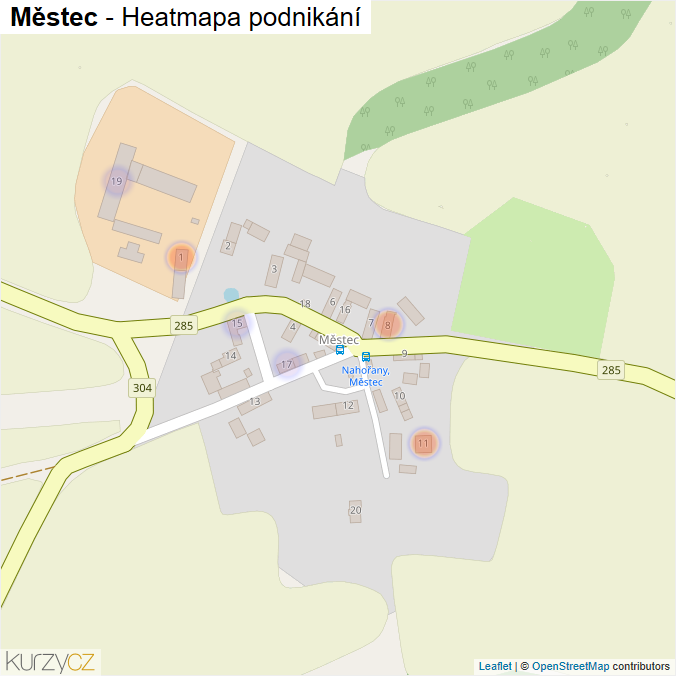 Mapa Městec - Firmy v části obce.