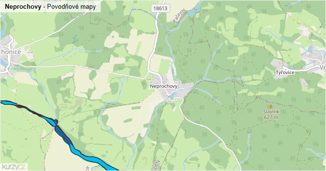 Neprochovy - záplavové mapy stoleté vody