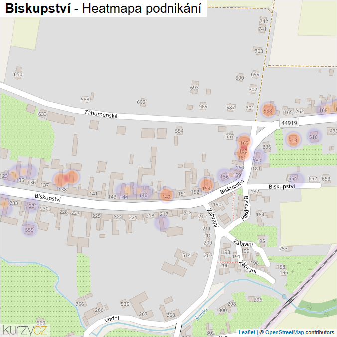 Mapa Biskupství - Firmy v ulici.