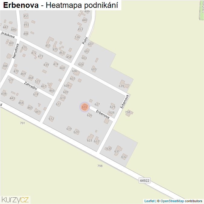 Mapa Erbenova - Firmy v ulici.