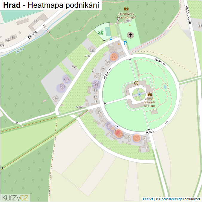 Mapa Hrad - Firmy v ulici.