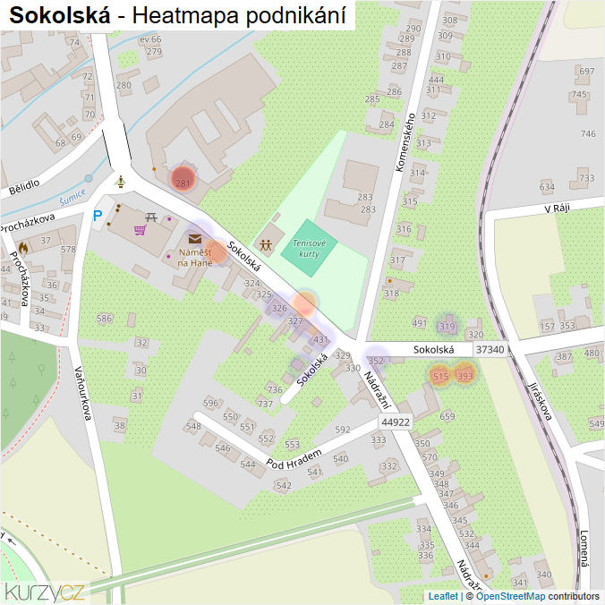 Mapa Sokolská - Firmy v ulici.