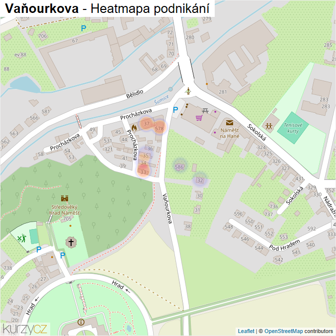 Mapa Vaňourkova - Firmy v ulici.