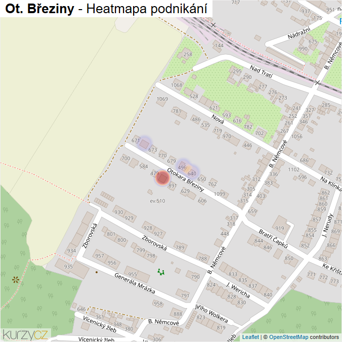 Mapa Ot. Březiny - Firmy v ulici.